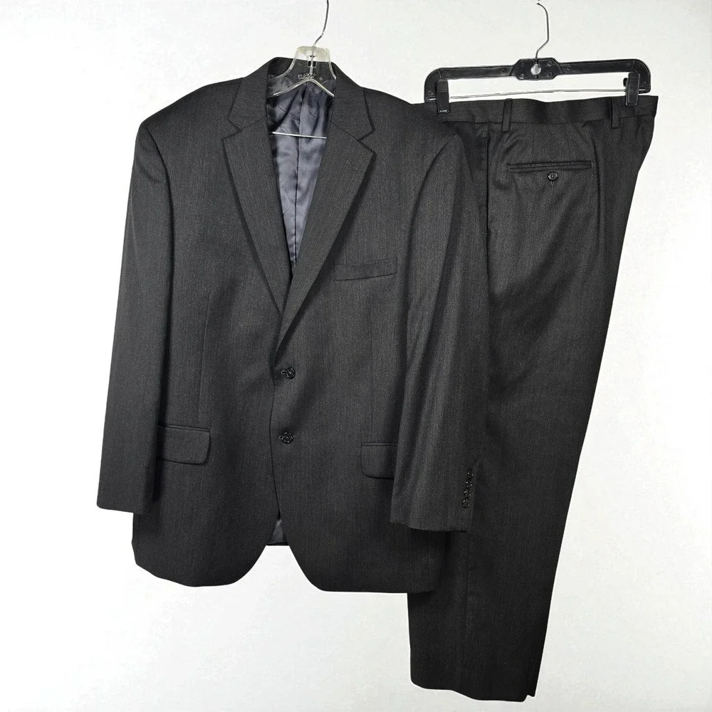 Jos A Bank Signature Suit 100% Wool Men Size 42 Traditional Fit Gray Pants 42x28